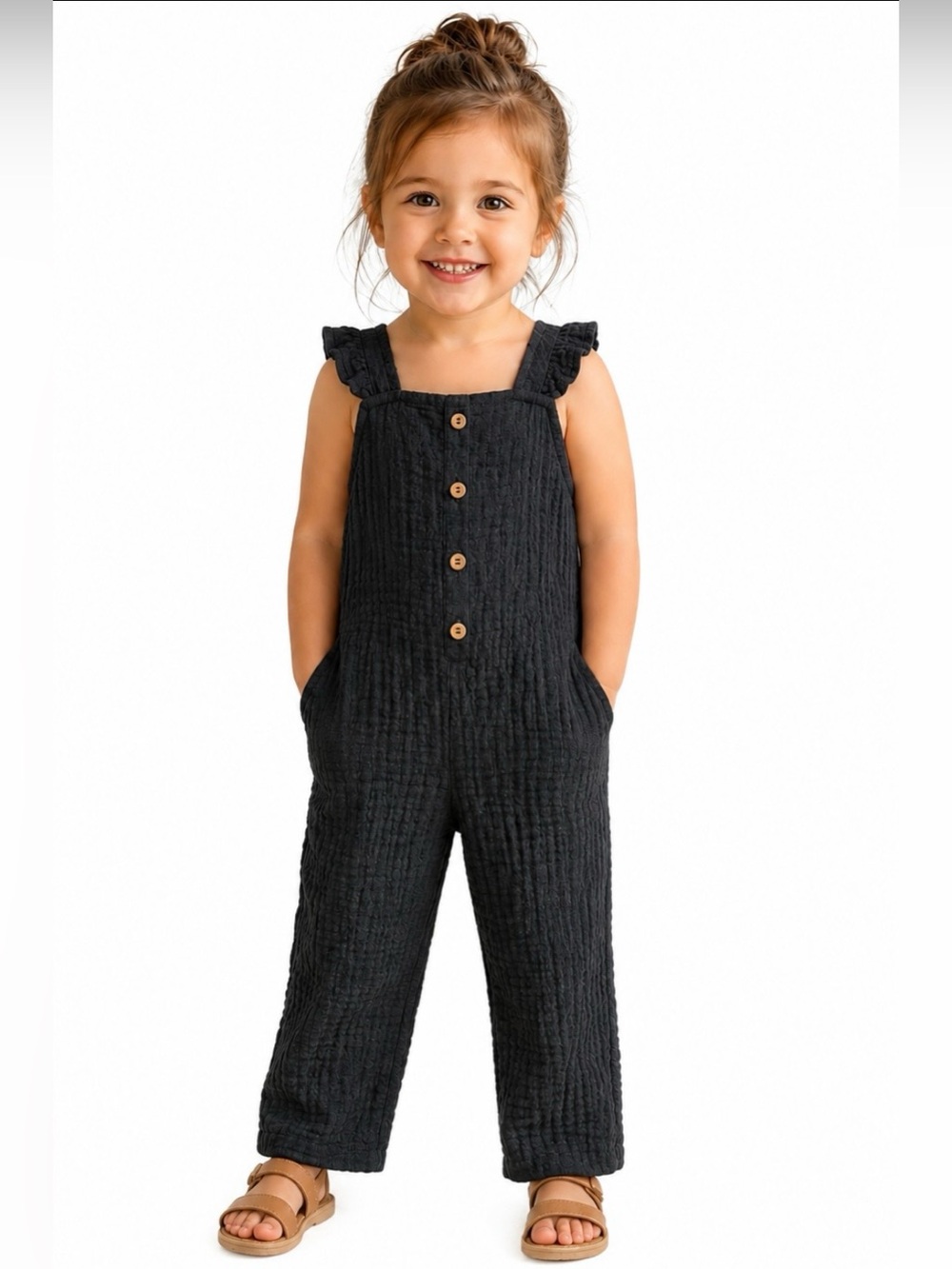 ZARA Girls Textured Jumpsuit/ Overalls with Ruffles